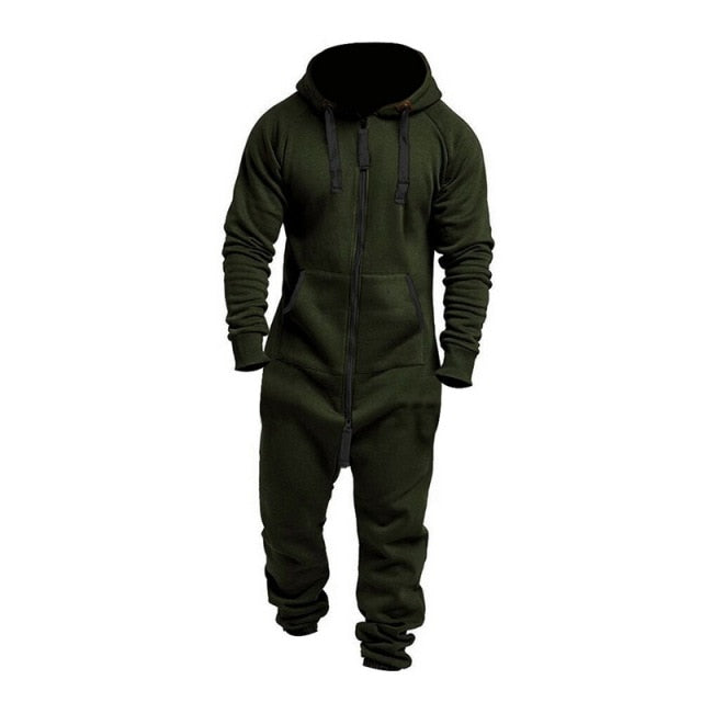 Fashionable Hooded Jumpsuit For Men, Full-Zip Sports Romper - Joggers + Hoodies